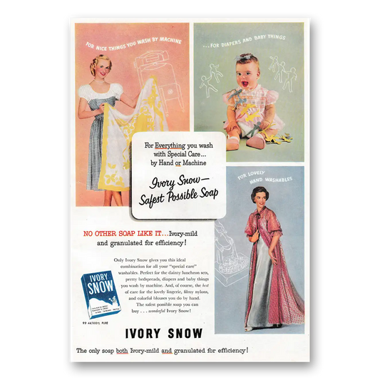 1953 Ivory Snow Safest Possible Soap Vintage Magazine Print Ad