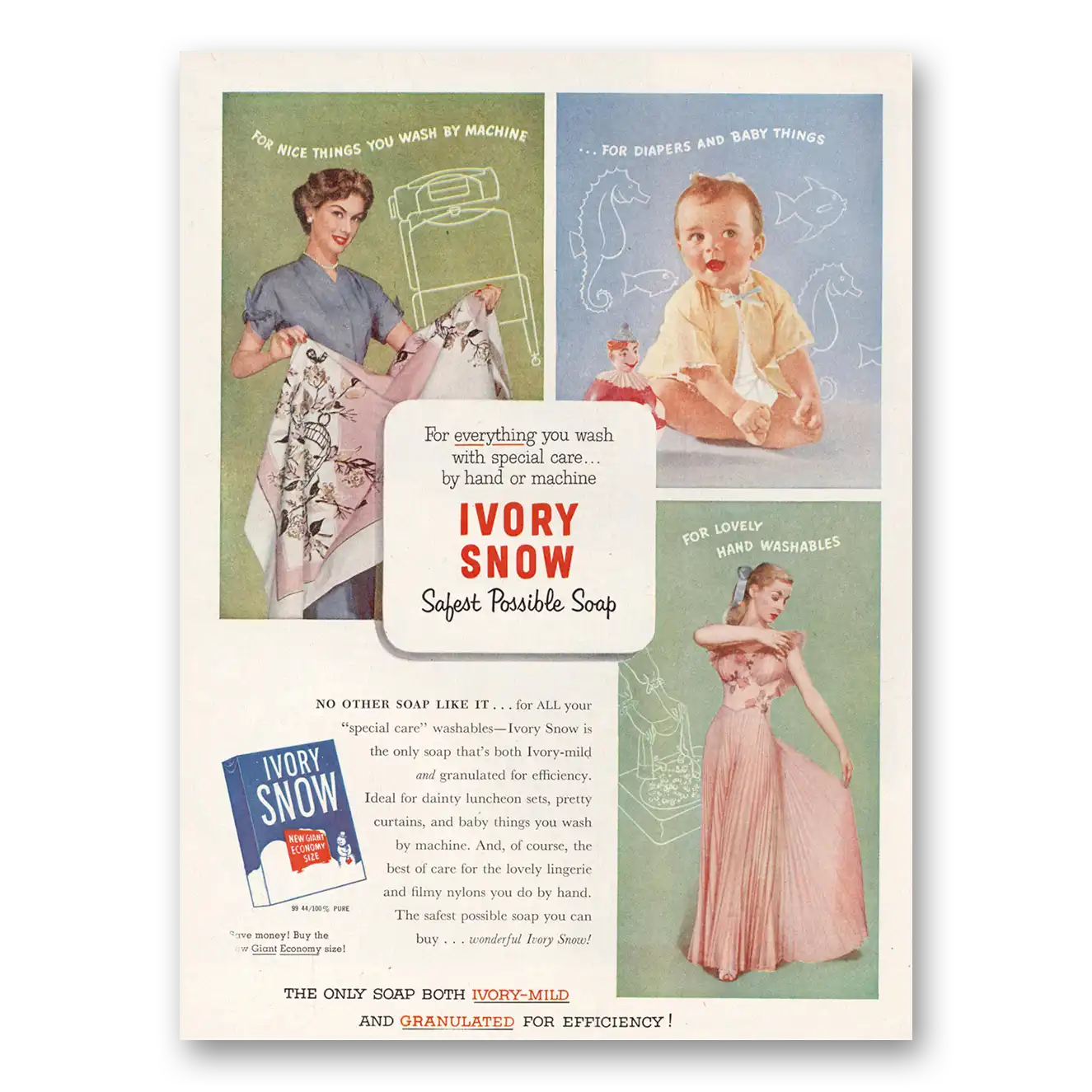 1953 Ivory Snow For Nice Things You Wash Vintage Magazine Print Ad