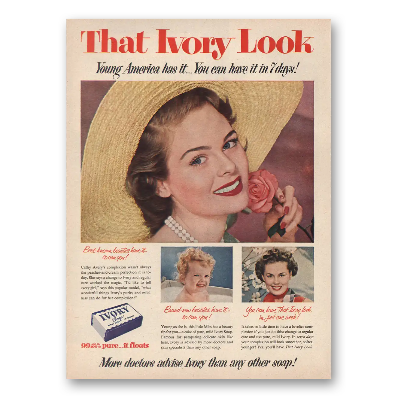 1953 Ivory Soap That Ivory Look Cathy Avery Vintage Magazine Print Ad