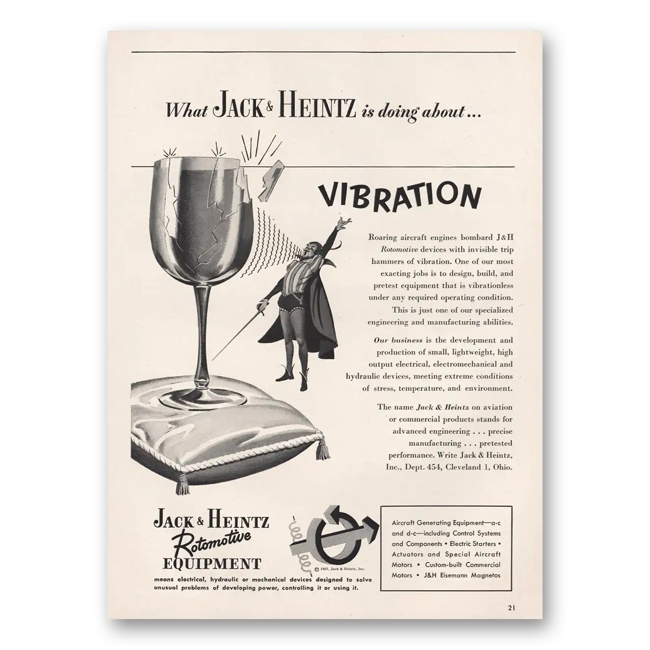 1953 Jack & Heintz Rotomotive Equipment Doing About Vibration Vintage Magazine Print Ad