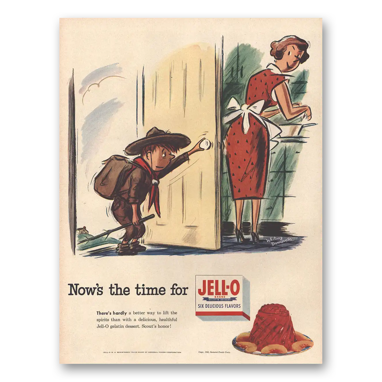 1953 Jell-O Nows the Time Scouts Honor Vintage Magazine Print Ad