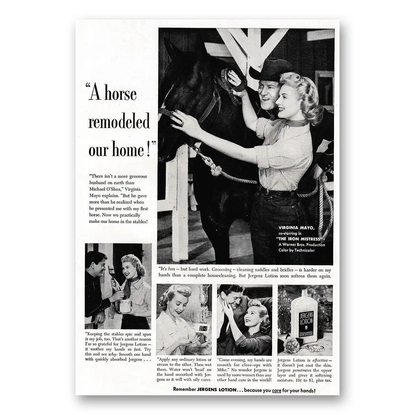 1953 Jergens Lotion Horse Remodeled Our Home Virginia Mayo Vintage Magazine Print Ad