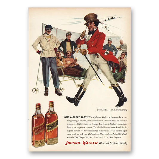 1953 Johnnie Walker Born 1820 Vintage Magazine Print Ad