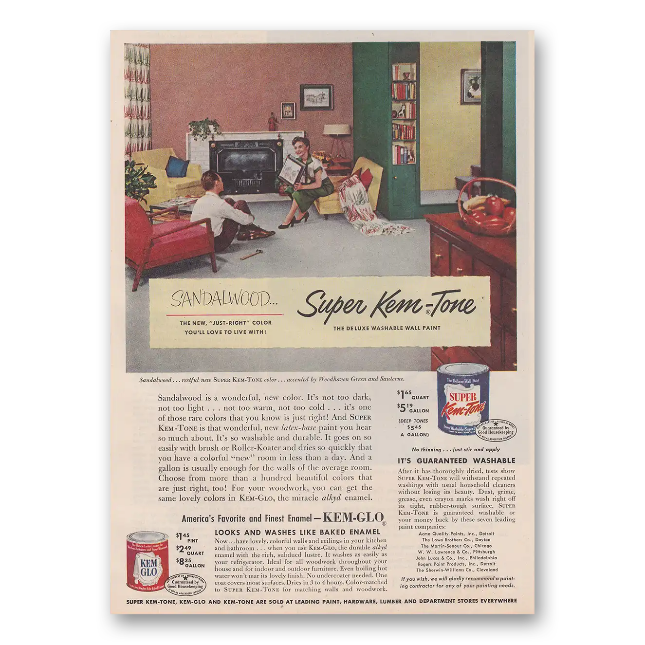 1953 Super Kem Tone Paint Sandalwood Just Right Color Vintage Magazine Print Ad