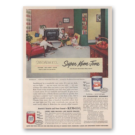 1953 Super Kem Tone Paint Sandalwood Just Right Color Vintage Magazine Print Ad