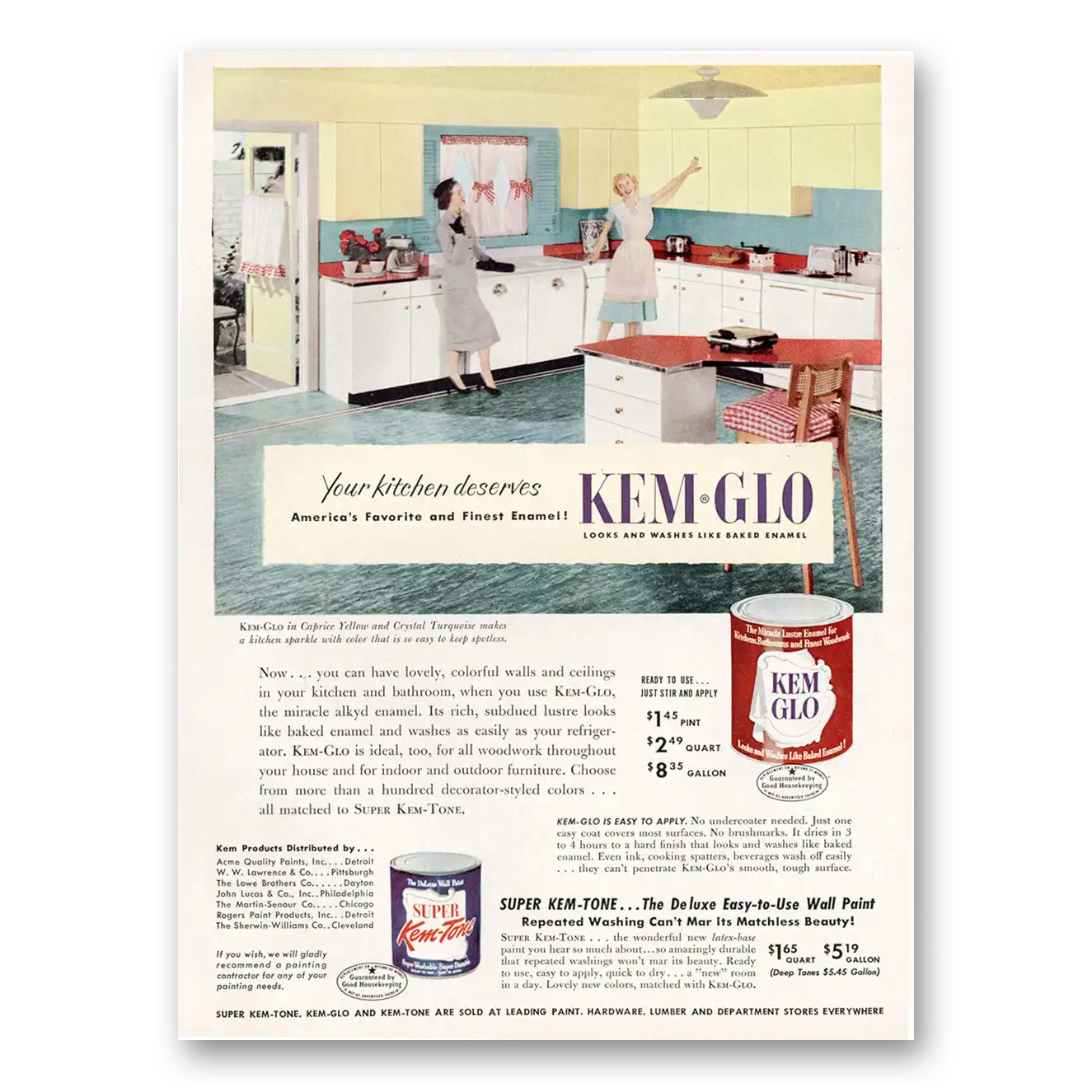 1953 Kem Glo Paint Your Kitchen Deserves Vintage Magazine Print Ad