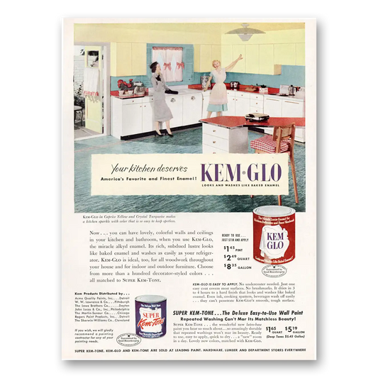 1953 Kem Glo Paint Your Kitchen Deserves Vintage Magazine Print Ad