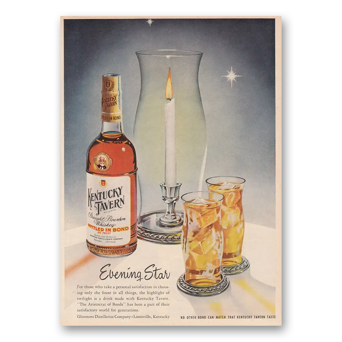 1953 Kentucky Tavern Whiskey Evening Star Vintage Magazine Print Ad