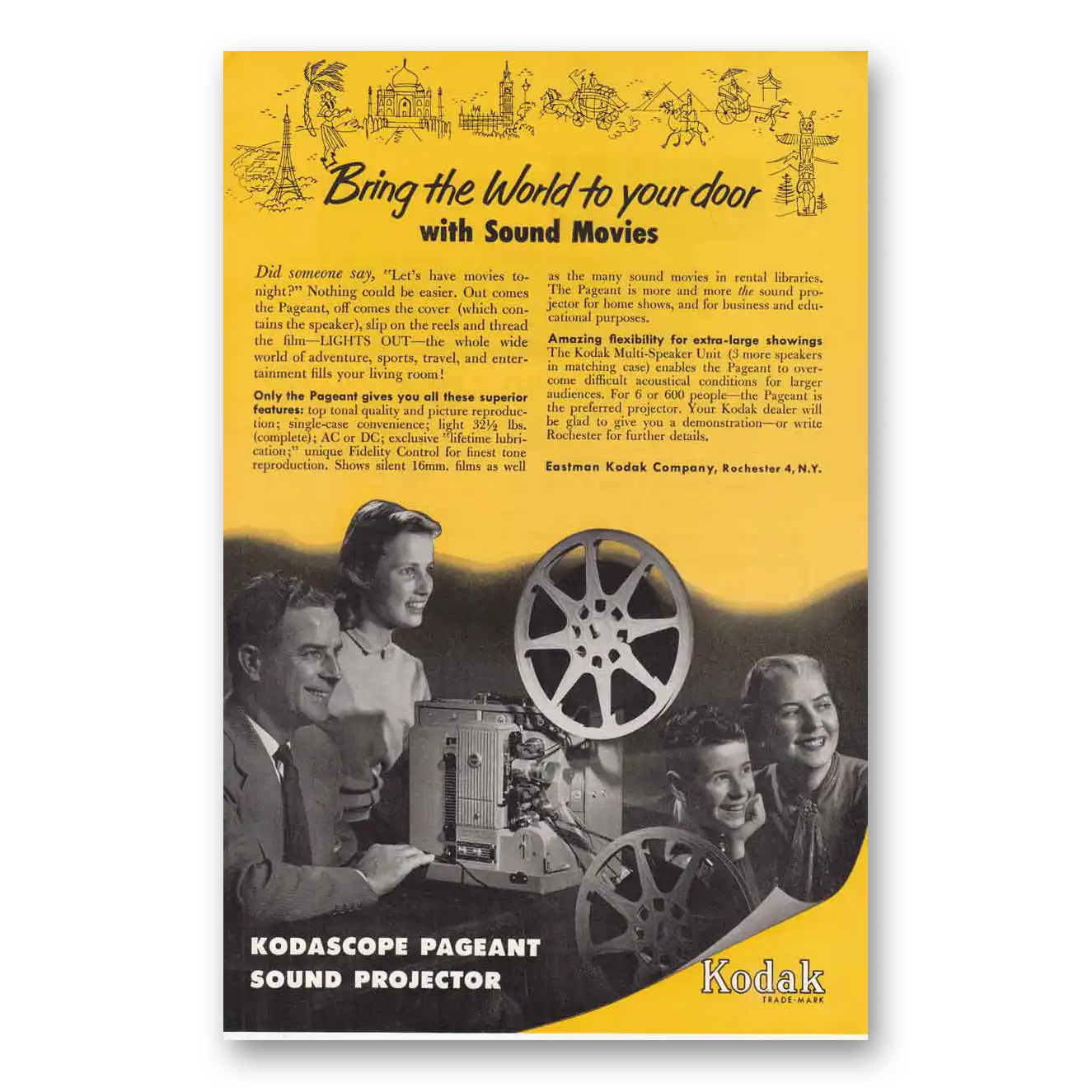 1953 Kodak Projector Bring the World to Your Door Vintage Magazine Print Ad