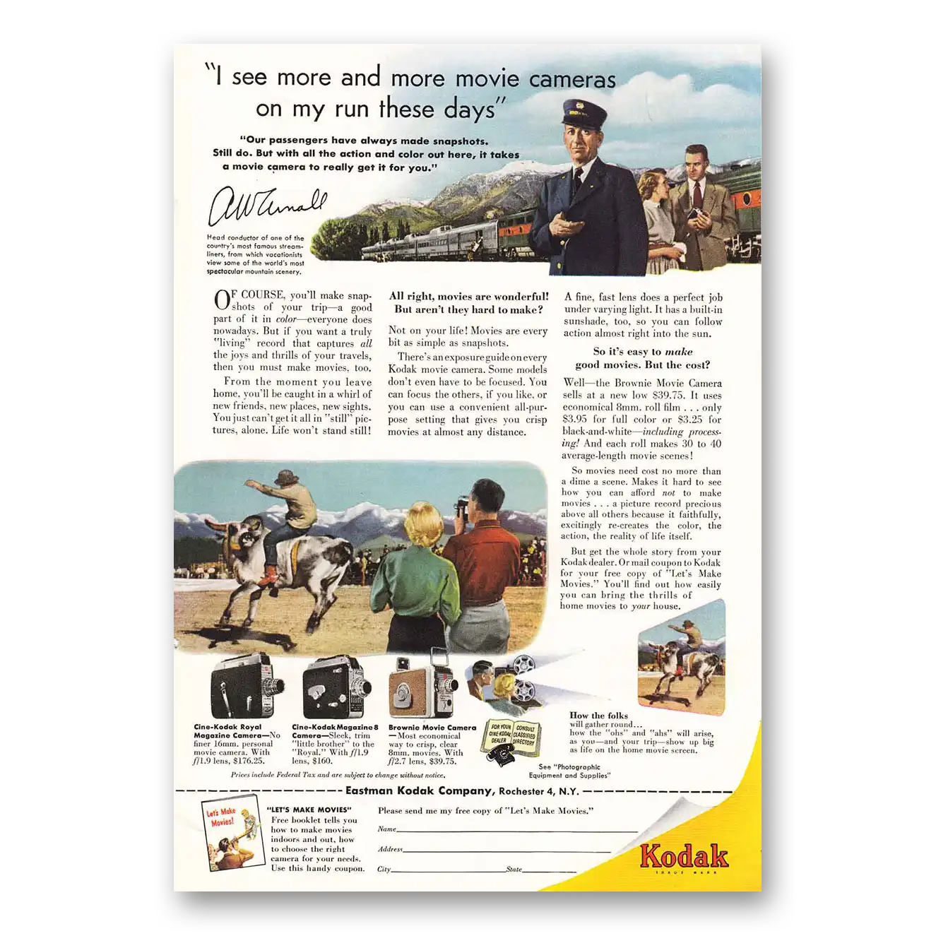 1953 Kodak Movie Camera I See More and More Movie Cameras Vintage Magazine Print Ad