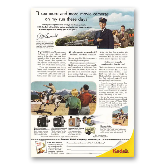 1953 Kodak Movie Camera I See More and More Movie Cameras Vintage Magazine Print Ad