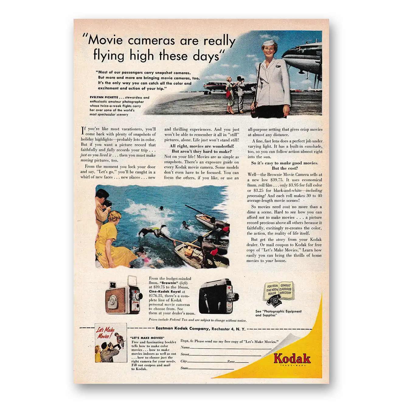 1953 Kodak Movie Camera Really Flying High These Days Vintage Magazine Print Ad