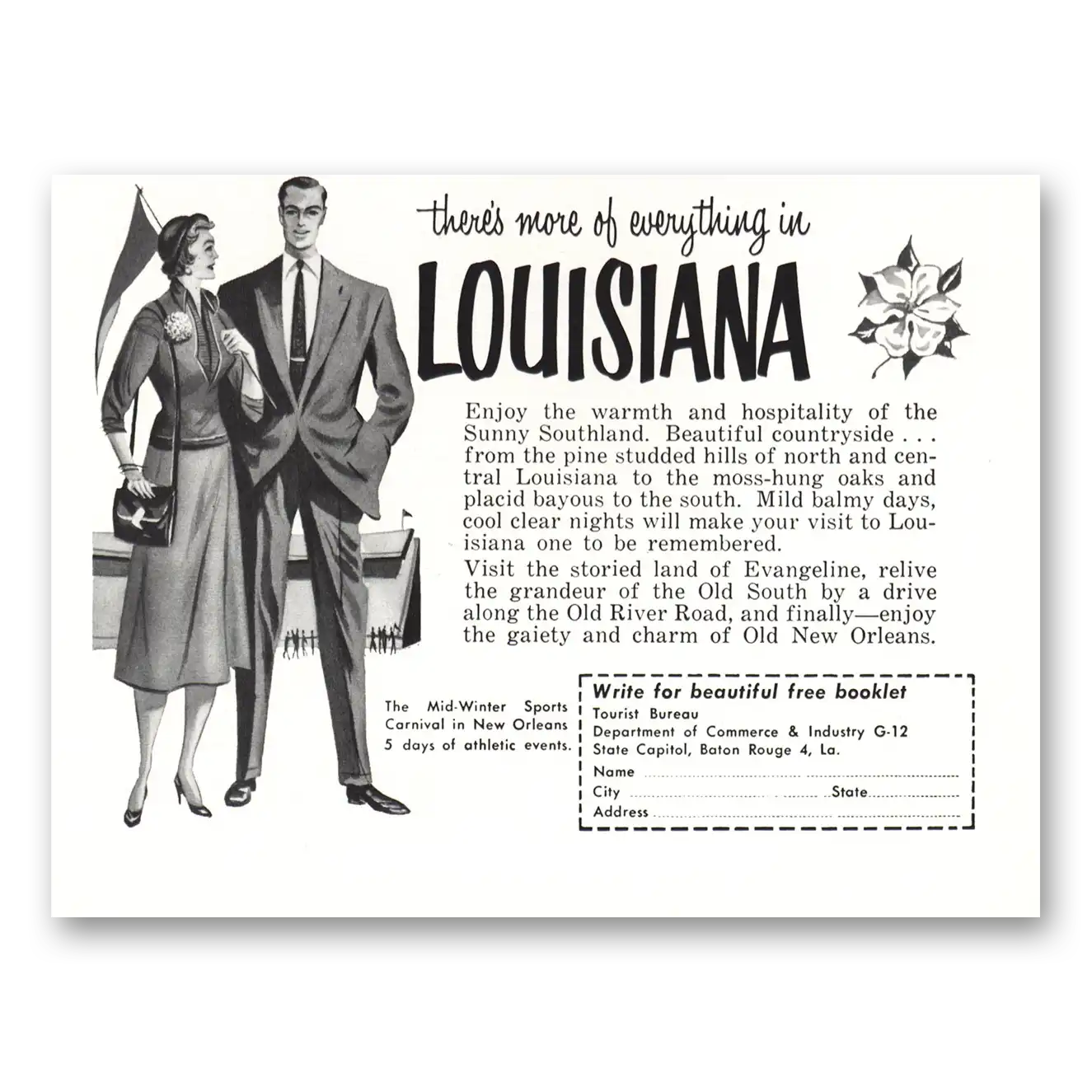 1953 Louisiana More of Everything Vintage Magazine Print Ad