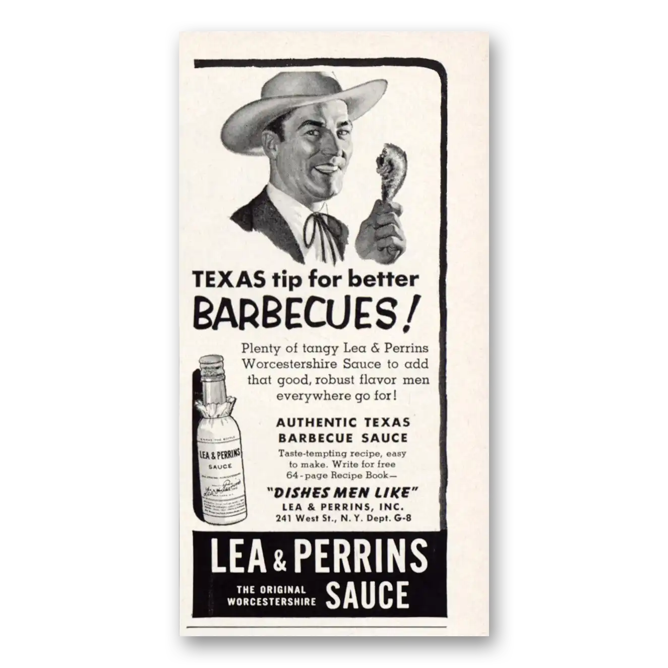 1953 Lea & Perrins Sauce Texas Tips for Better Barbecues Vintage Magazine Print Ad