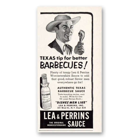 1953 Lea & Perrins Sauce Texas Tips for Better Barbecues Vintage Magazine Print Ad