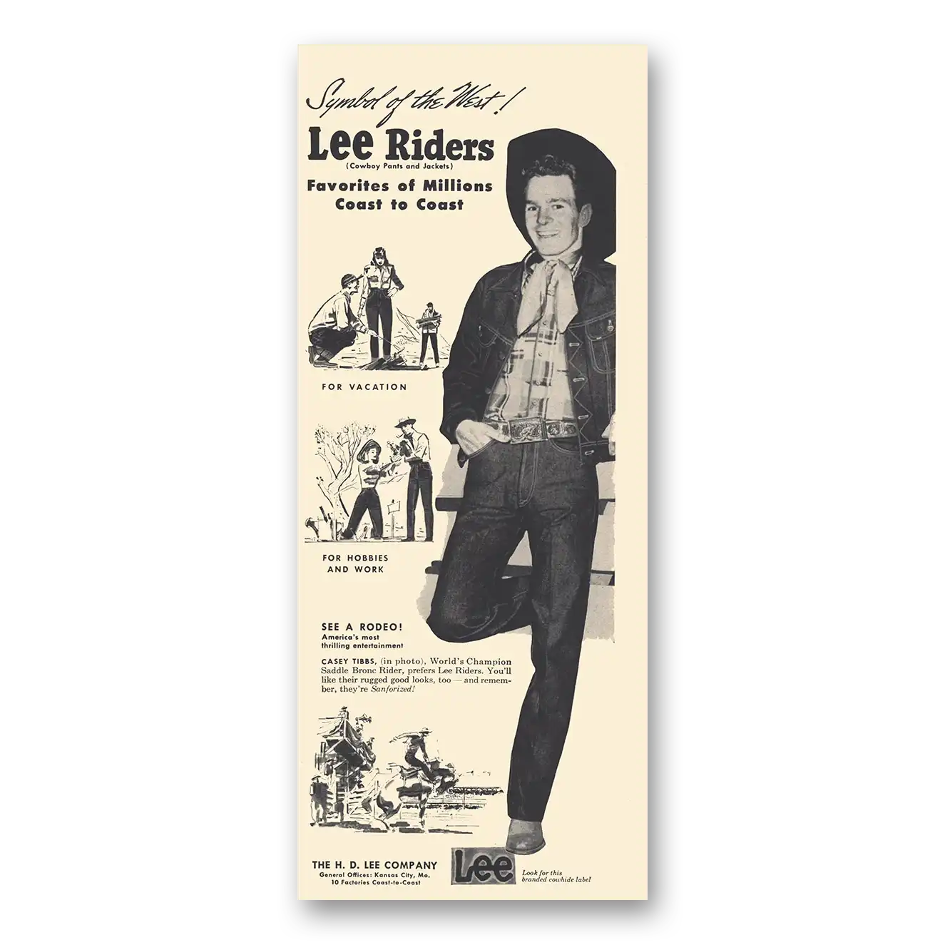 1953 Lee Rider Jeans Favorites of Millions Coast to Coast Vintage Magazine Print Ad