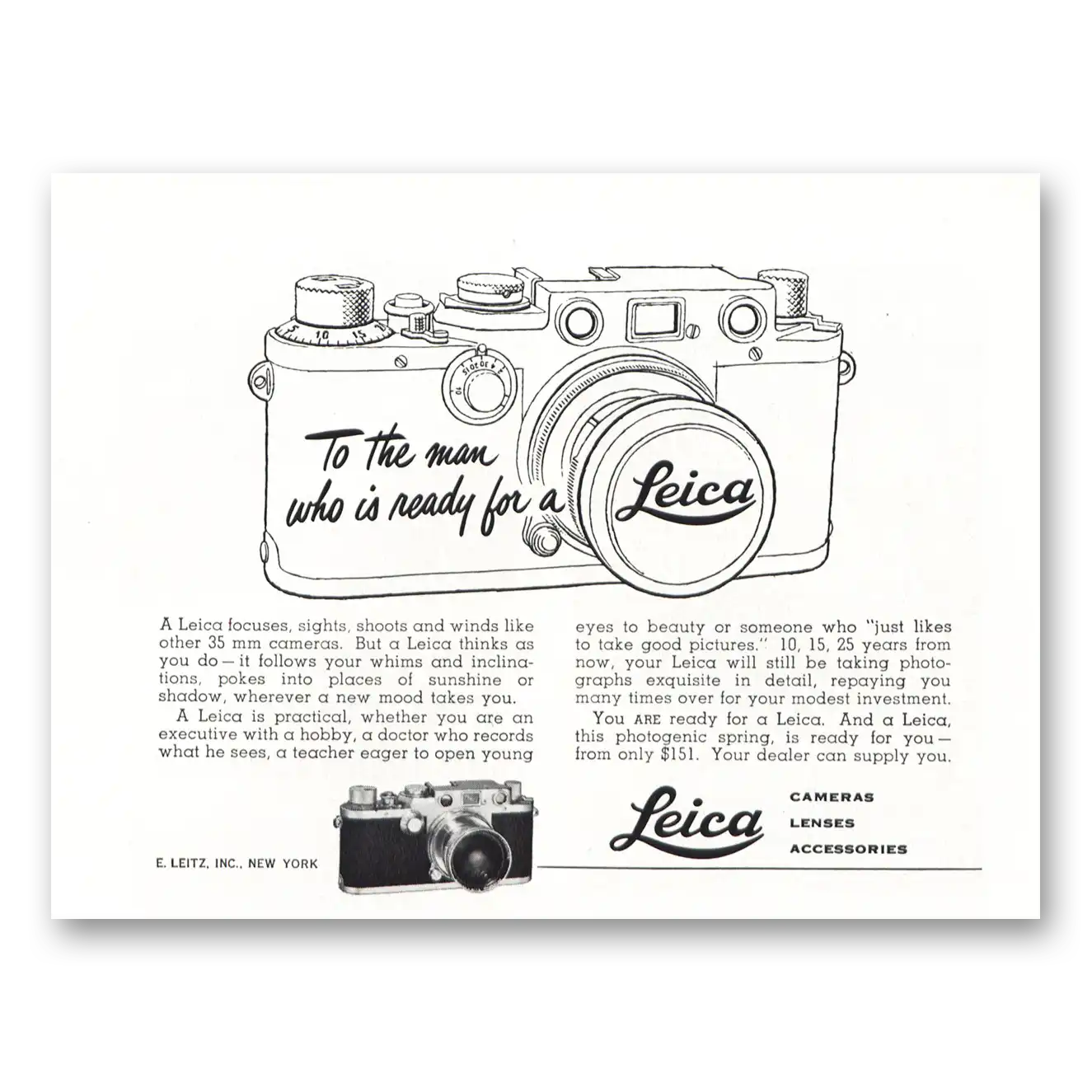 1953 Leica Cameras To the Man Vintage Magazine Print Ad