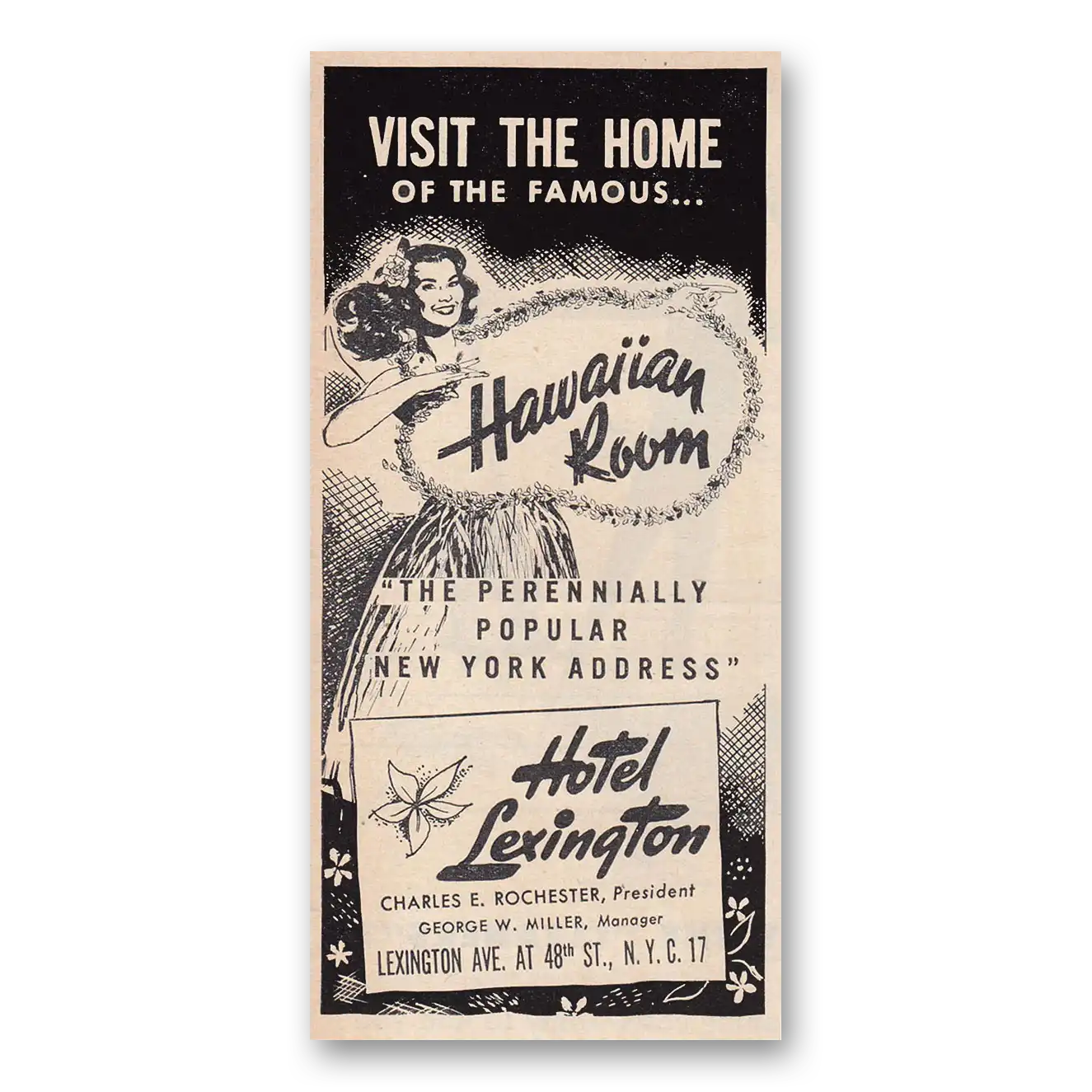 1953 Hotel Lexington Hawaiian Room Vintage Magazine Print Ad