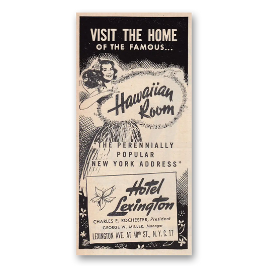 1953 Hotel Lexington Hawaiian Room Vintage Magazine Print Ad