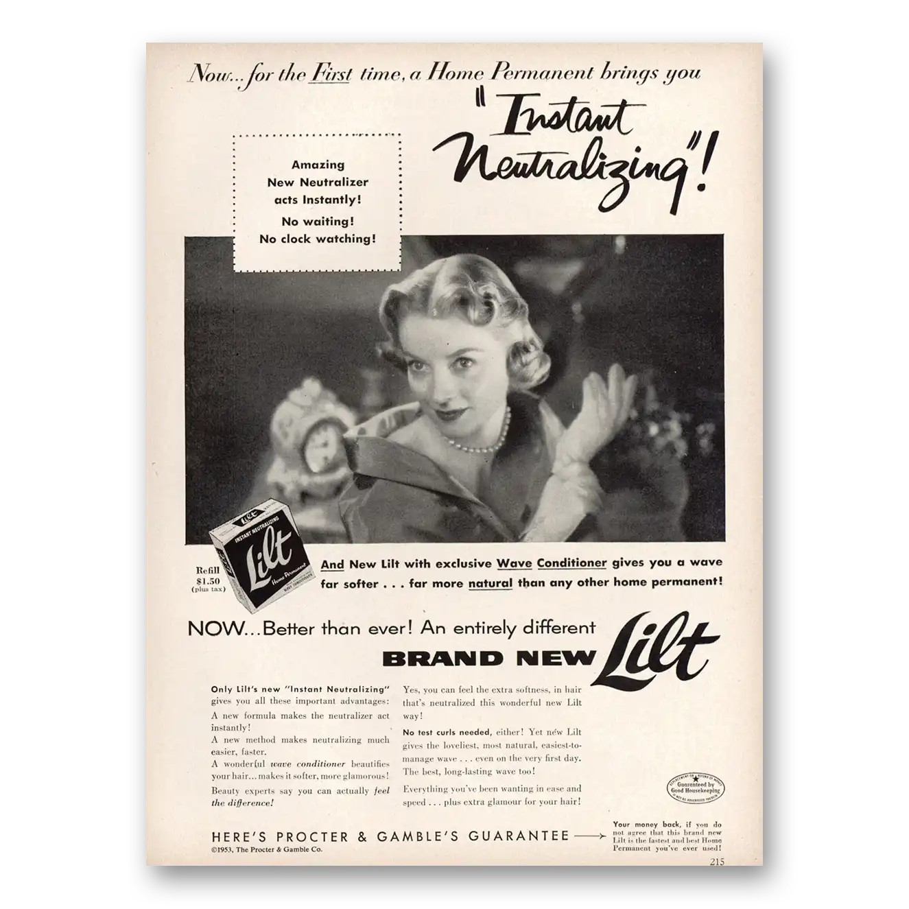 1953 Lilt Home Permanent Instant Neutralizing Amazing Vintage Magazine Print Ad