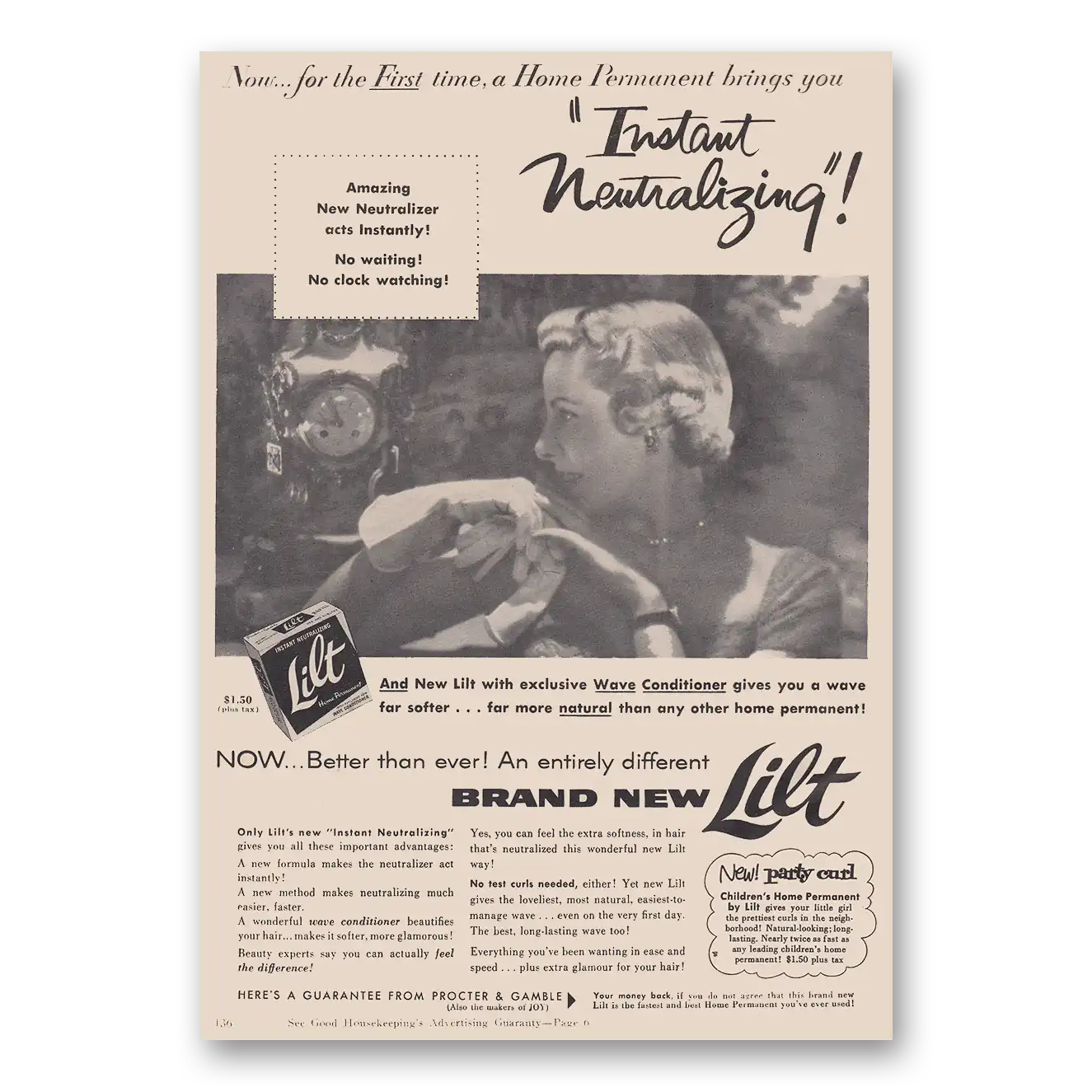 1953 Lilt Home Permanent Instant Neutralizing Vintage Magazine Print Ad