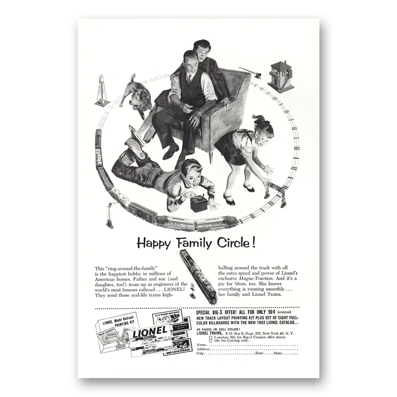 1953 Lionel Trains Happy Family Circle Vintage Magazine Print Ad