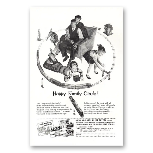 1953 Lionel Trains Happy Family Circle Vintage Magazine Print Ad