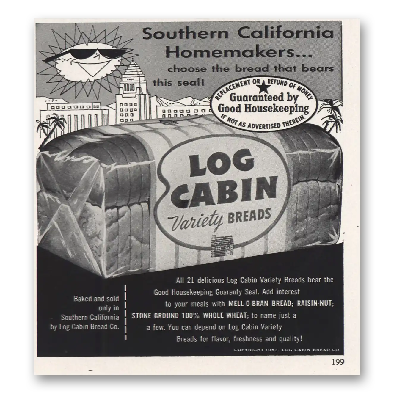 1953 Log Cabin Breads Southern California Homemakers Vintage Magazine Print Ad