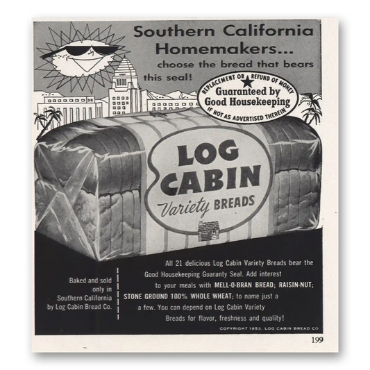 1953 Log Cabin Breads Southern California Homemakers Vintage Magazine Print Ad