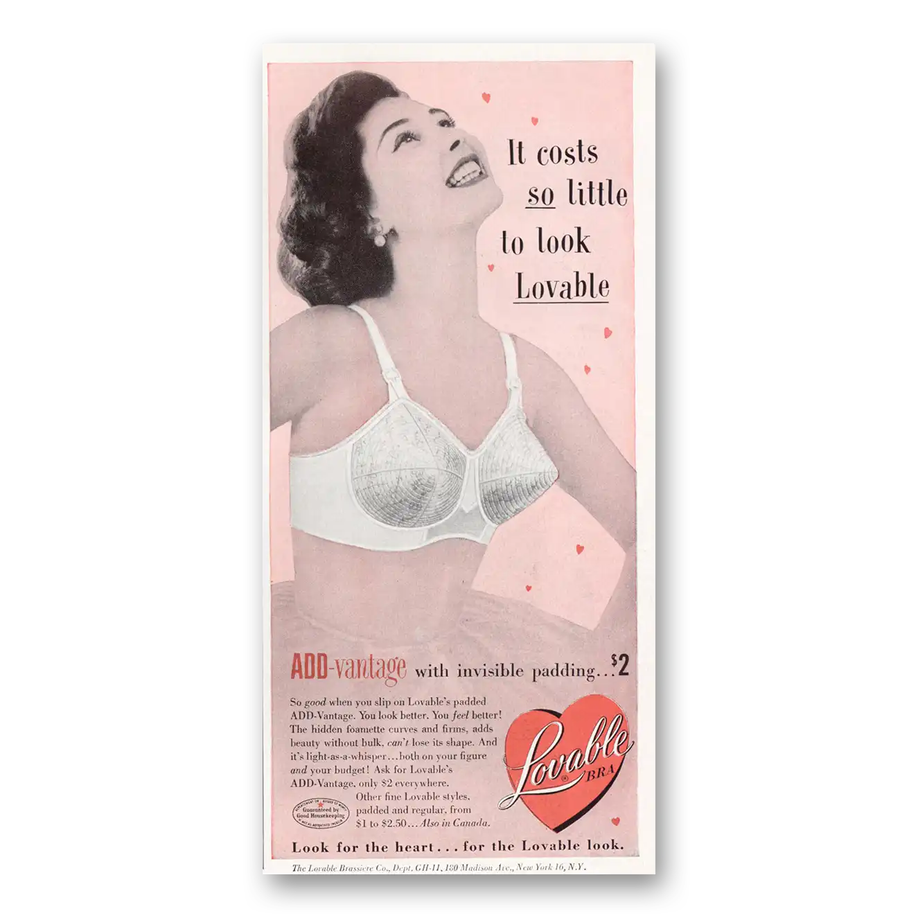 1953 Lovable Brassiere Costs So Little to Look Lovable Vintage Magazine Print Ad