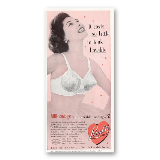 1953 Lovable Brassiere Costs So Little to Look Lovable Vintage Magazine Print Ad