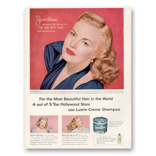 1953 Lustre Creme Shampoo June Haver Girl Next Door Vintage Magazine Print Ad