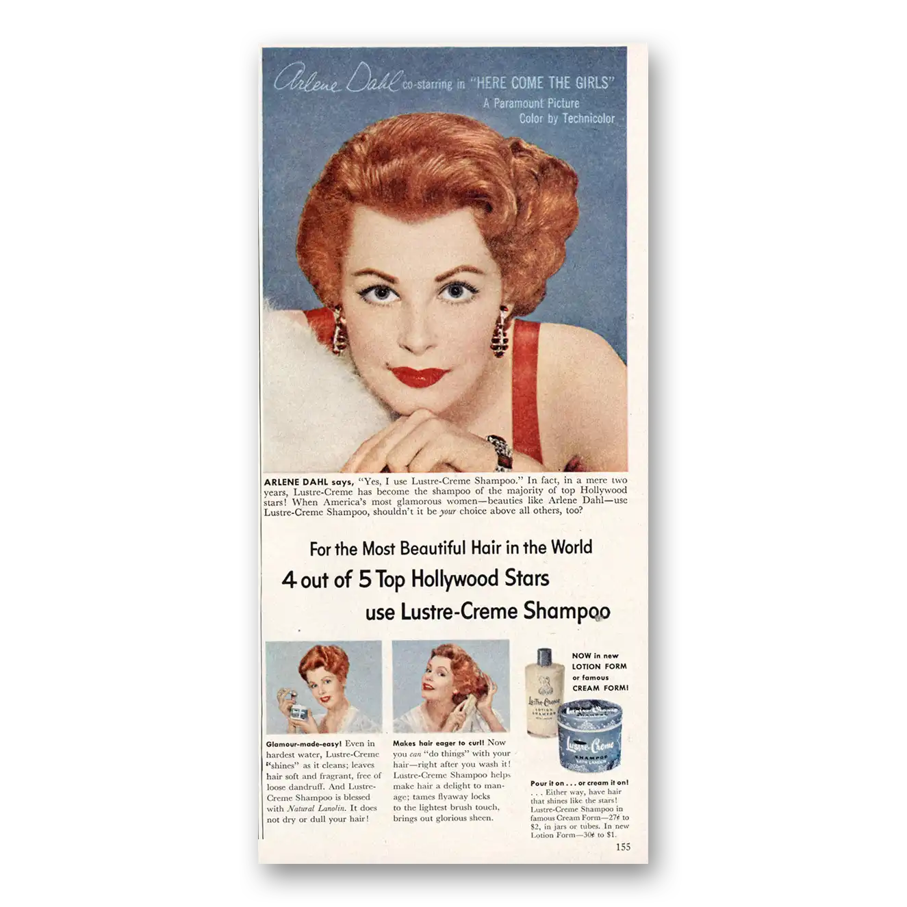 1953 Lustre Creme Shampoo Arlene Dahl Vintage Magazine Print Ad