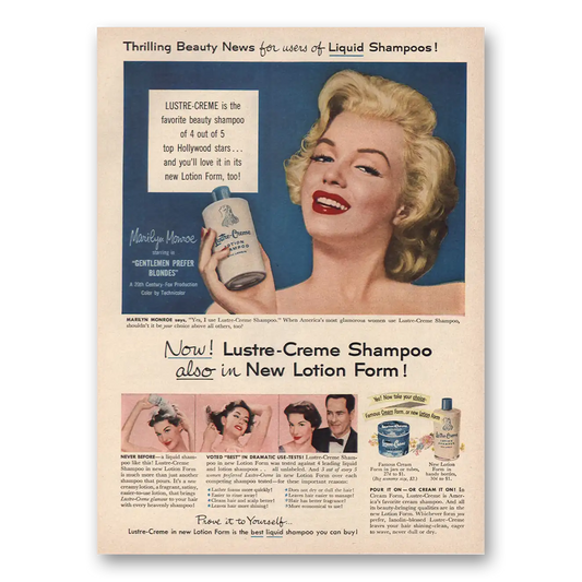 1953 Lustre Creme Shampoo Marilyn Monroe Vintage Magazine Print Ad