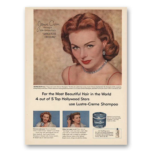 1953 Lustre Creme Shampoo Most Beautiful Hair Jeanne Crain Vintage Magazine Print Ad