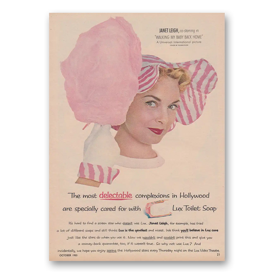 1953 Lux Toilet Soap Janet Leigh Most Delectable Vintage Magazine Print Ad