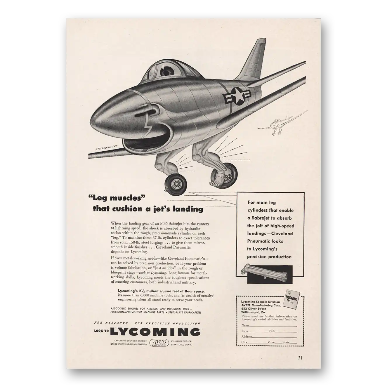 1953 Lycoming Legs Muscles Cushion Jets Landing Vintage Magazine Print Ad