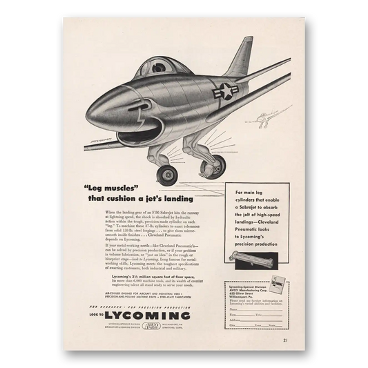 1953 Lycoming Legs Muscles Cushion Jets Landing Vintage Magazine Print Ad