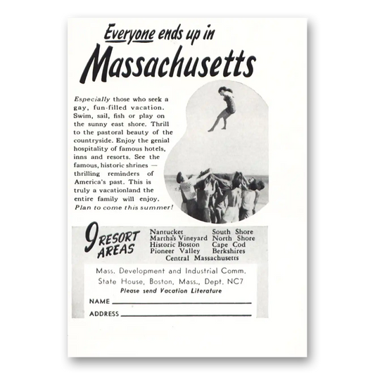 1953 Massachusetts Everyone Ends Up in Massachusetts Vintage Magazine Print Ad