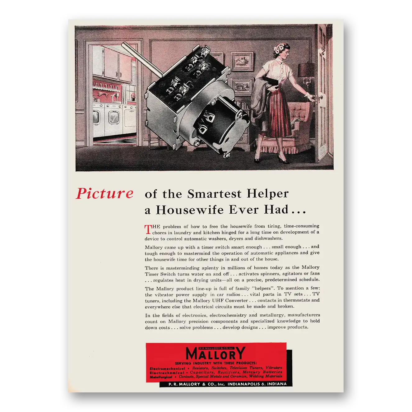 1953 Mallory UHF Converter Smartest Helper a Housewife Ever Had Vintage Magazine Print Ad