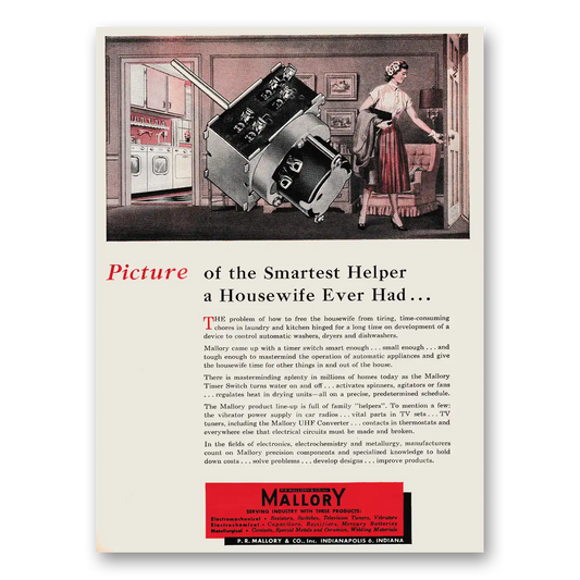 1953 Mallory UHF Converter Smartest Helper a Housewife Ever Had Vintage Magazine Print Ad