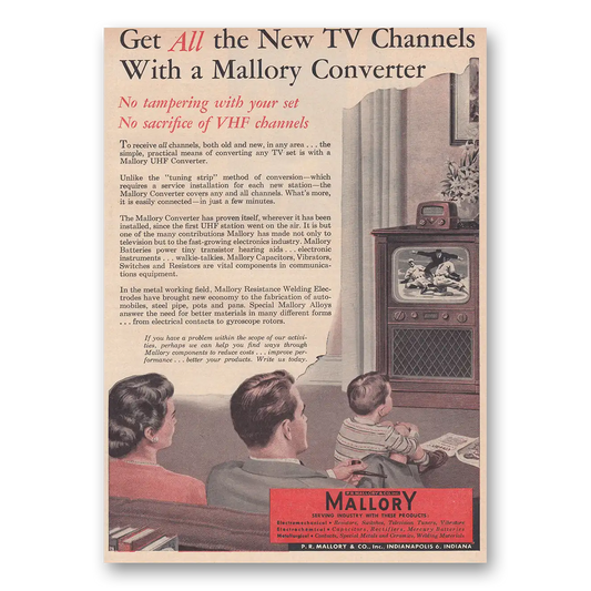 1953 Mallory UHF Converter Converter New TV Channels Vintage Magazine Print Ad