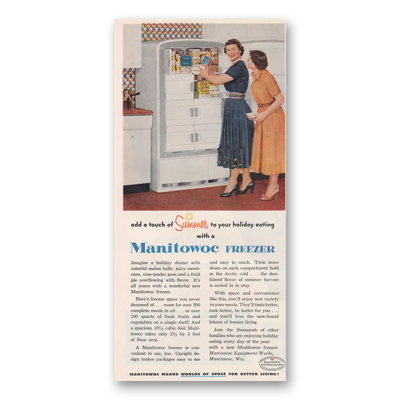 1953 Manitowoc Freezer Freezer Add a Touch of Summer Vintage Magazine Print Ad