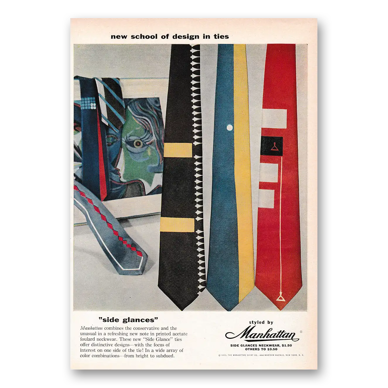 1953 Manhattan Shirts New School of Design In Ties Vintage Magazine Print Ad