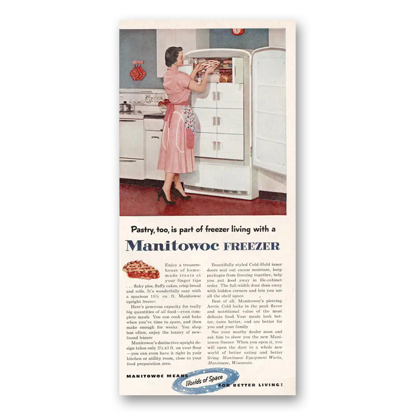 1953 Manitowoc Freezer Freezer Pastry Too Vintage Magazine Print Ad