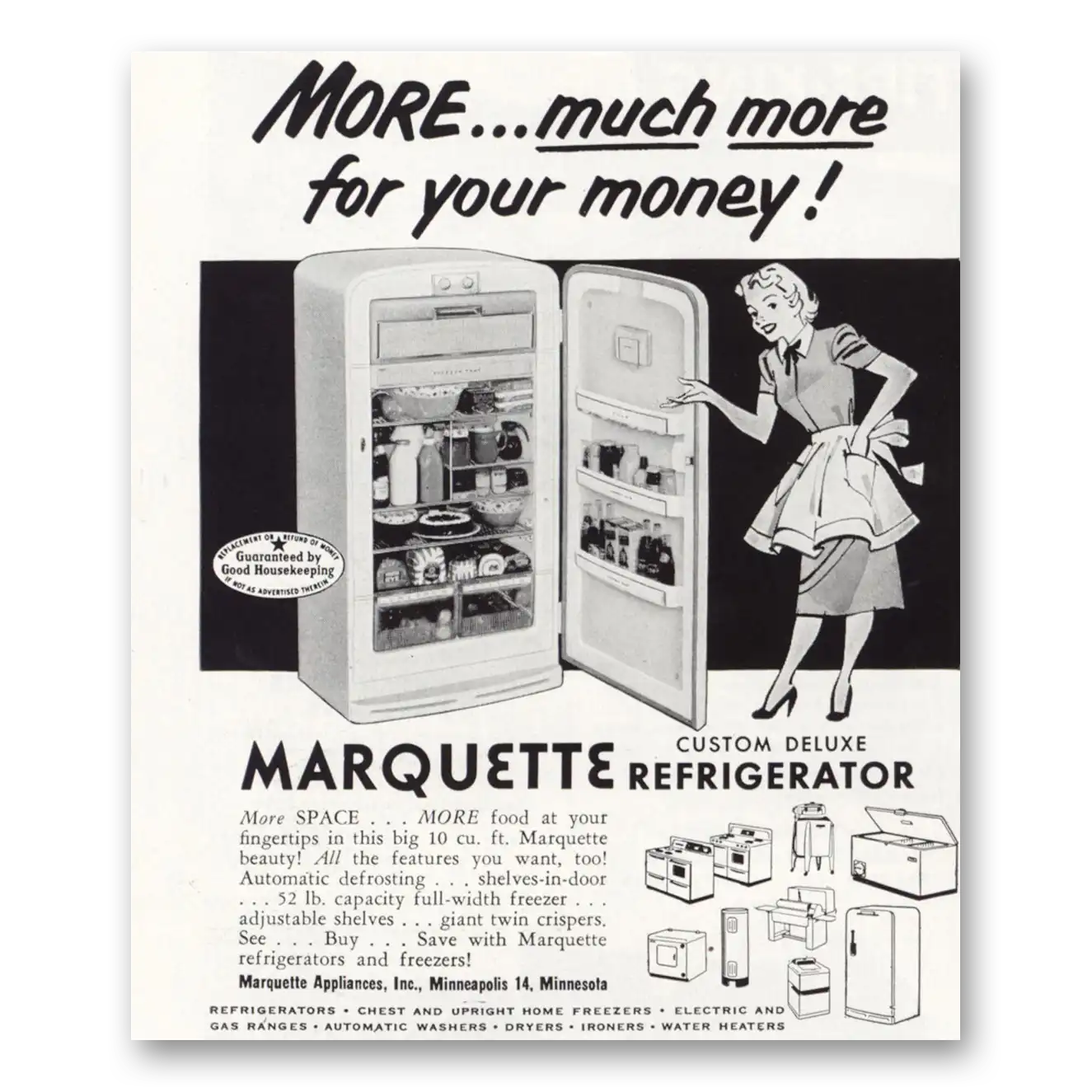 1953 Marquette Refrigerator More Much More Vintage Magazine Print Ad