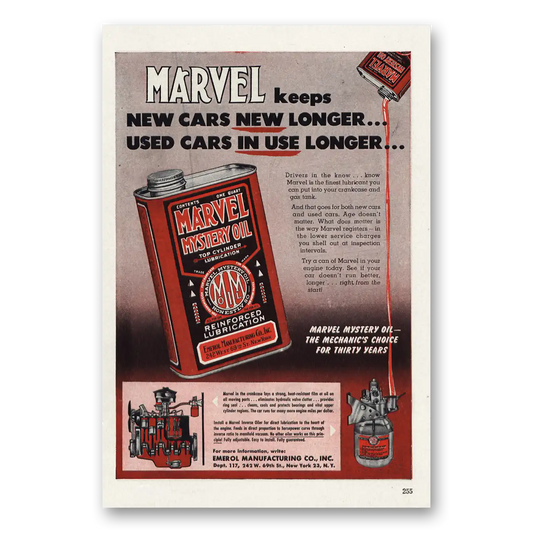 1953 Marvel Mystery Oil Keeps New Cars New Longer Vintage Magazine Print Ad