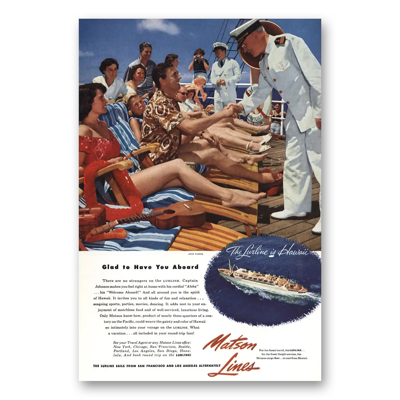 1953 Matson Line Glad To Have You Aboard Lurline Vintage Magazine Print Ad