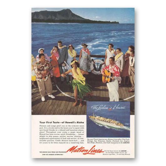 1953 Matson Line First Taste of Hawaiis Aloha Vintage Magazine Print Ad