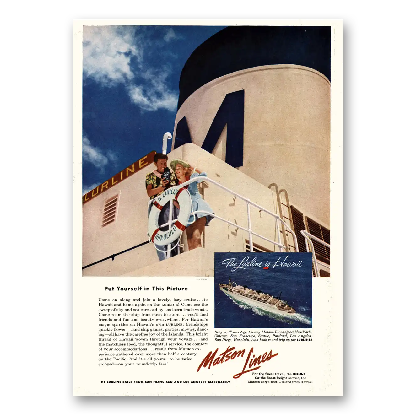 1953 Matson Line Lurline Put Yourself In This Picture Vintage Magazine Print Ad